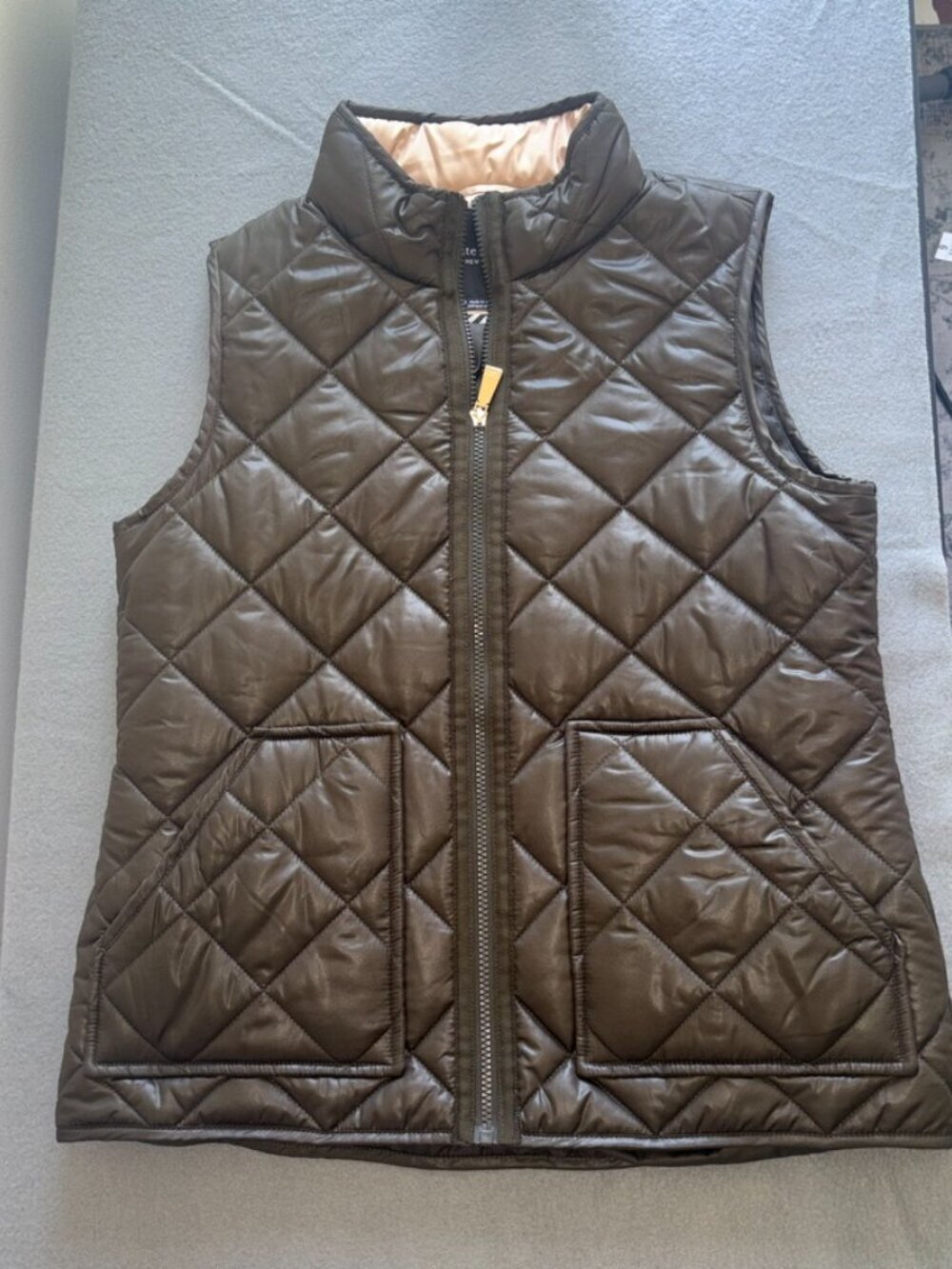 Women's Kate Spade Quilted Olive Puffer Vest Full-Zip Timeless Capsule size M